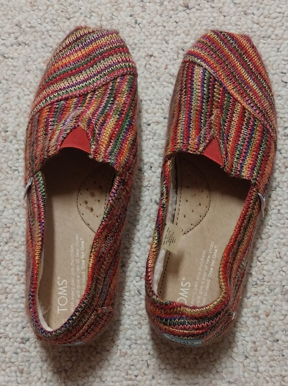 Toms Multicolor Knit Slip-Ons with Red Accent